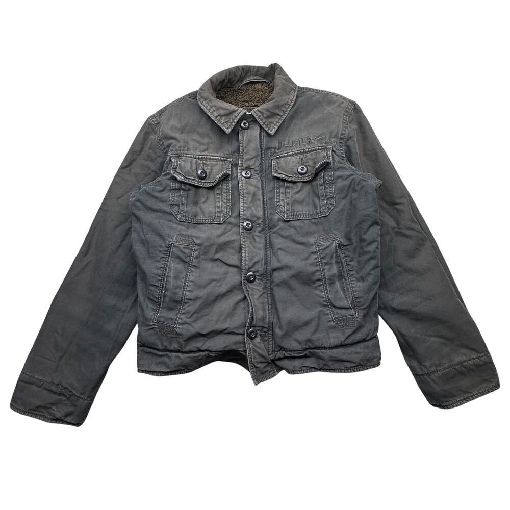 Hollister Bomber Military Utility Faux Fur Lined Jacket Mens Medium Distressed